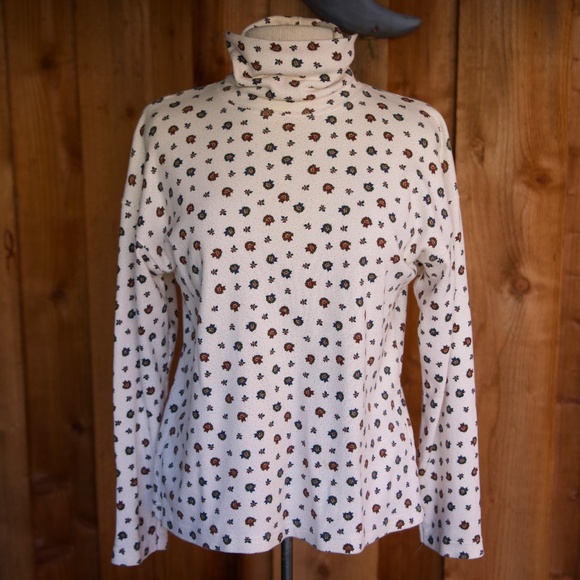 Vintage 90's Woolrich Woman 100% Cotton Winter Floral Turtleneck Long Sleeve M - Picture 2 of 14